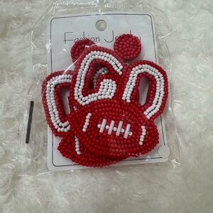 Red and White Beaded Football Earrings
